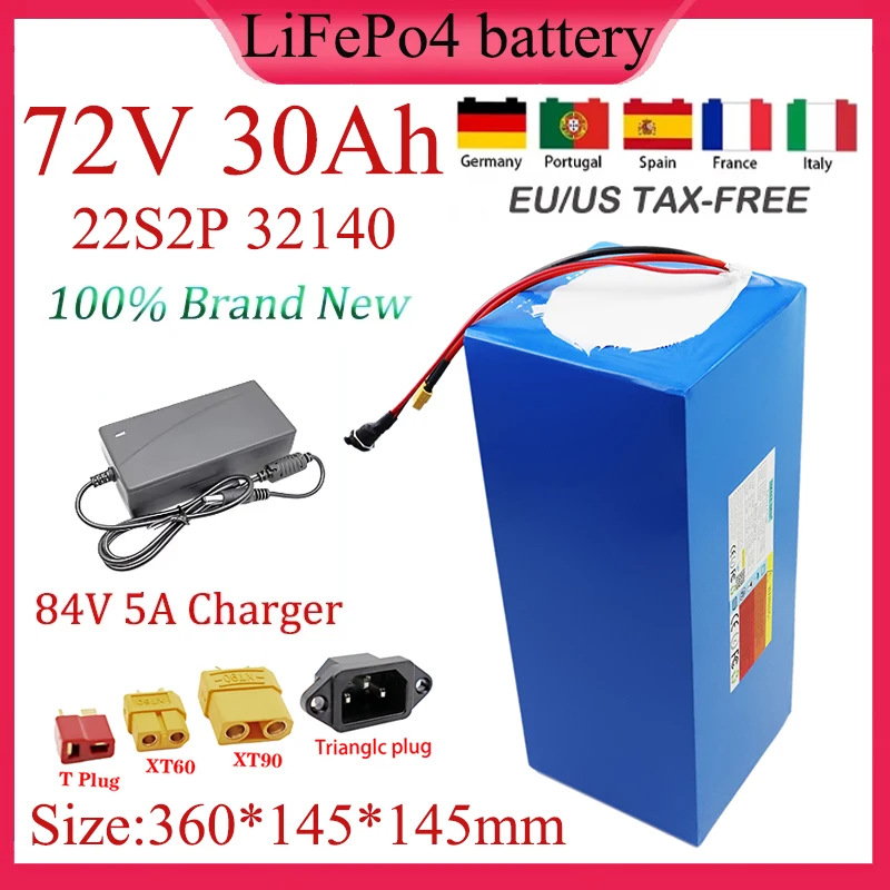 NOVÝ 72V 30AH LIFEPO4 Nabíjateľná batéria 32140 22S2P so vstavanou 30A BMS 3600W Motorom s vysokou výkonnosťou 84V 84V Solar Outdoor