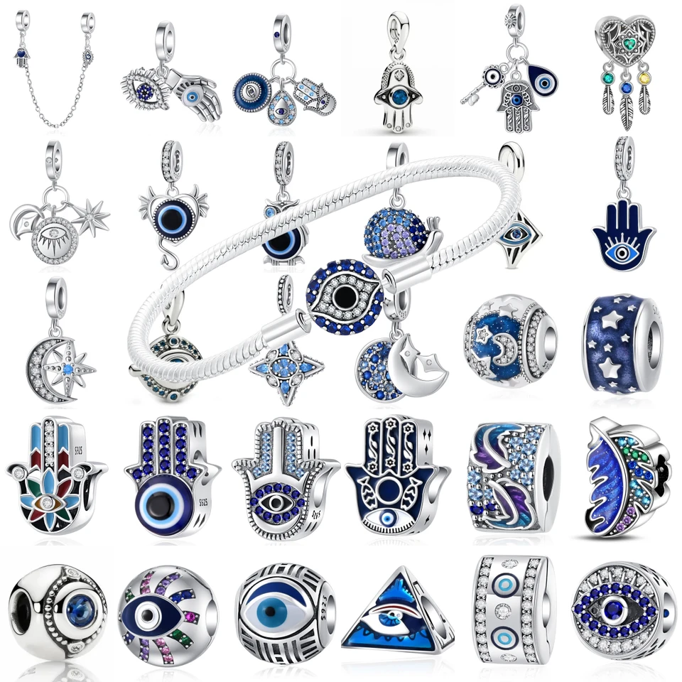 NOVÝ 925 Sterling Silver Blue Demon Eyes Eyes Palm Safeting Retiazka mimo zlých liehovín Plásknite originálny náramok pre ženy šperky