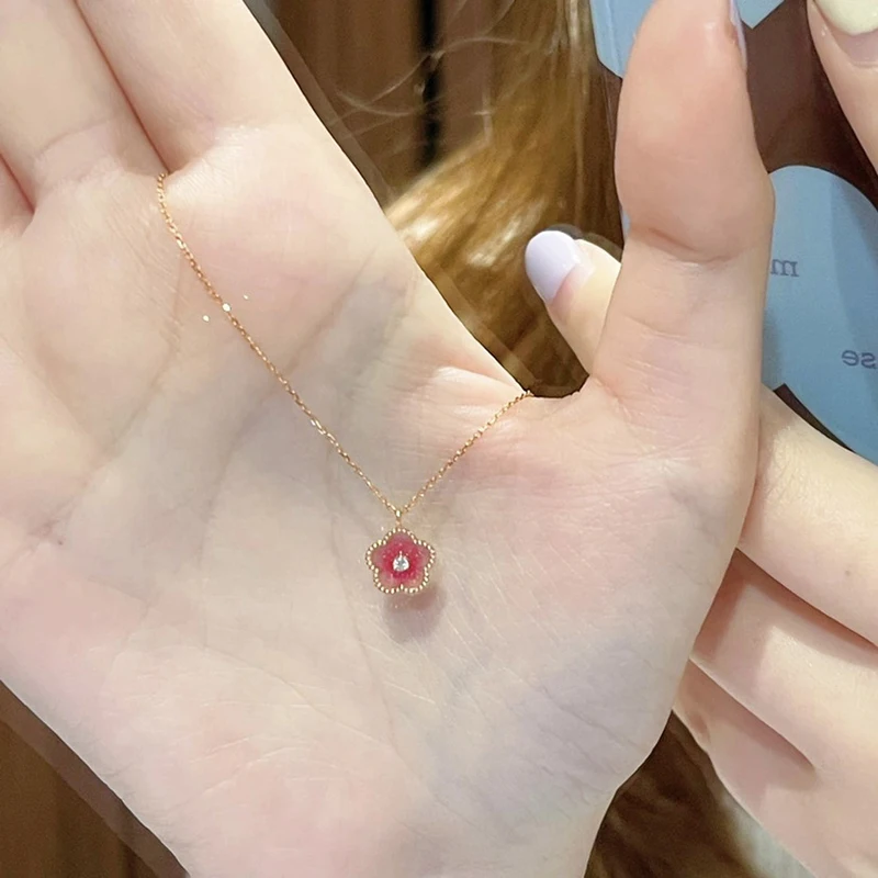 NOVÝ 925 Sterling Silver Flower náhrdelník Žena ružový kvet prívesku chkoer narodeninová oslava darček móda jemné šperky