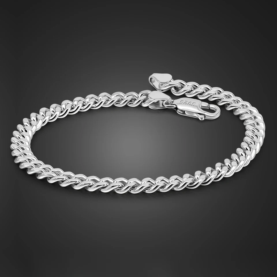 NOVÝ 925 Sterling Silver Link Náramky pre mužov pre mužov 3 mm 4 mm reťaz Cuba Bangle Žen
