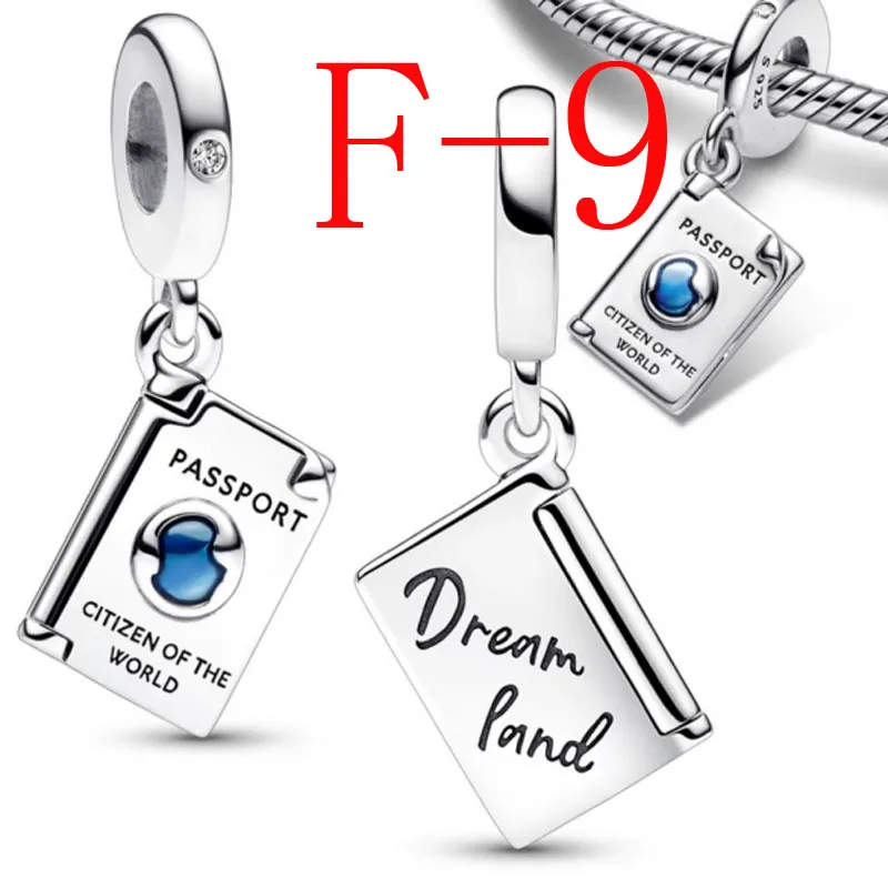 Nový 925 Sterling Silver Passport Blue Stone Pendant Pendant Fit Fit Original Európske kúzla náramok Jewerly Accessories