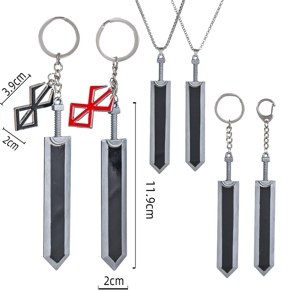 Nový anime berserk meč Keychain Čierny šermiar kovový automobil Keyring cosplay šperky Dragonslayer Sword náhrdelník pre mužov