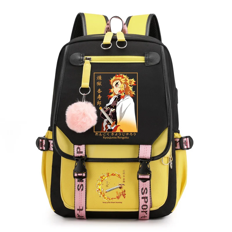 Nový anime rengoku Kyoujurou Cool batoh teen módne ulica Rengoku Kyoujurou batoh USB batoh batohov