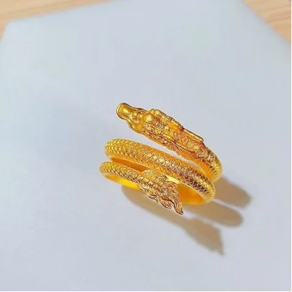 Nový Au999 Pure Gold Dragon-Dragon-the 24k Open Ring Niche Fashion Skutočné zlato Coiled Dragon Ring Zodiac rok prsteň ženský darček
