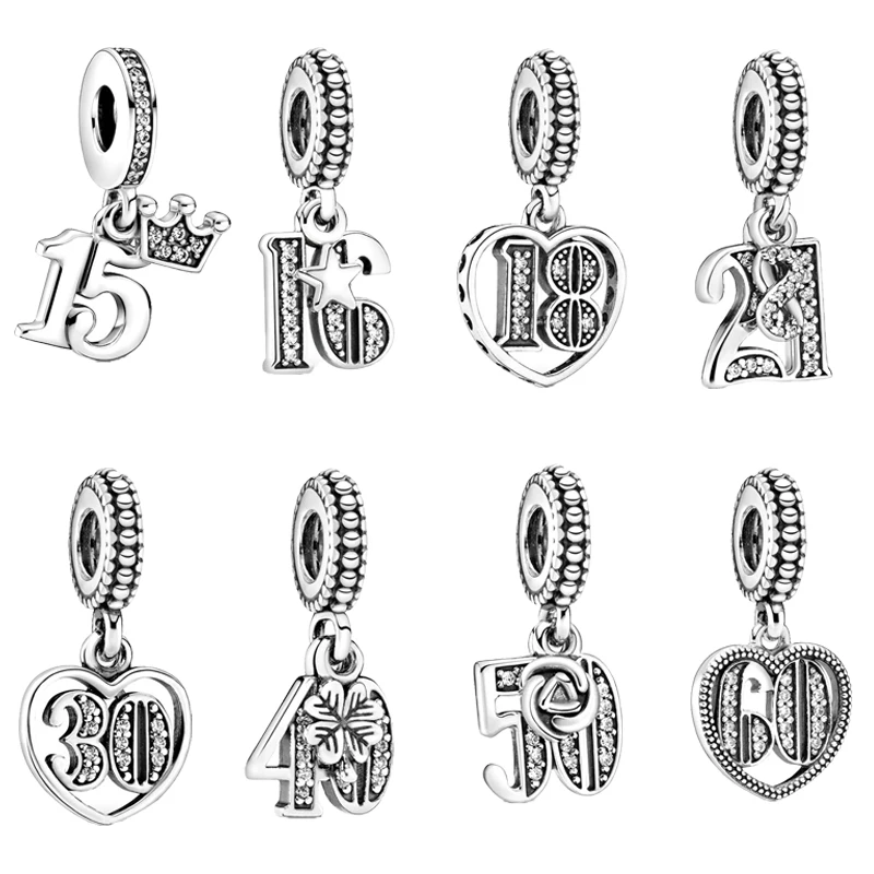 Nový autentický pekný šťastný rok starý výročie Deň kúzla Fit Fit Original 925 Silver Pandora náramok DIY Dámske darčeky