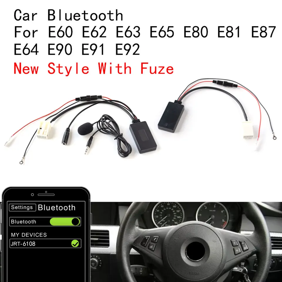 Nový automobil Bluetooth Aux Jack Audio Cable Microfone Handfree Adapter pre BMW E60 E63 E64 E65 E66 E87 E88 E81 E82 E90 E91 E91 E91 E92