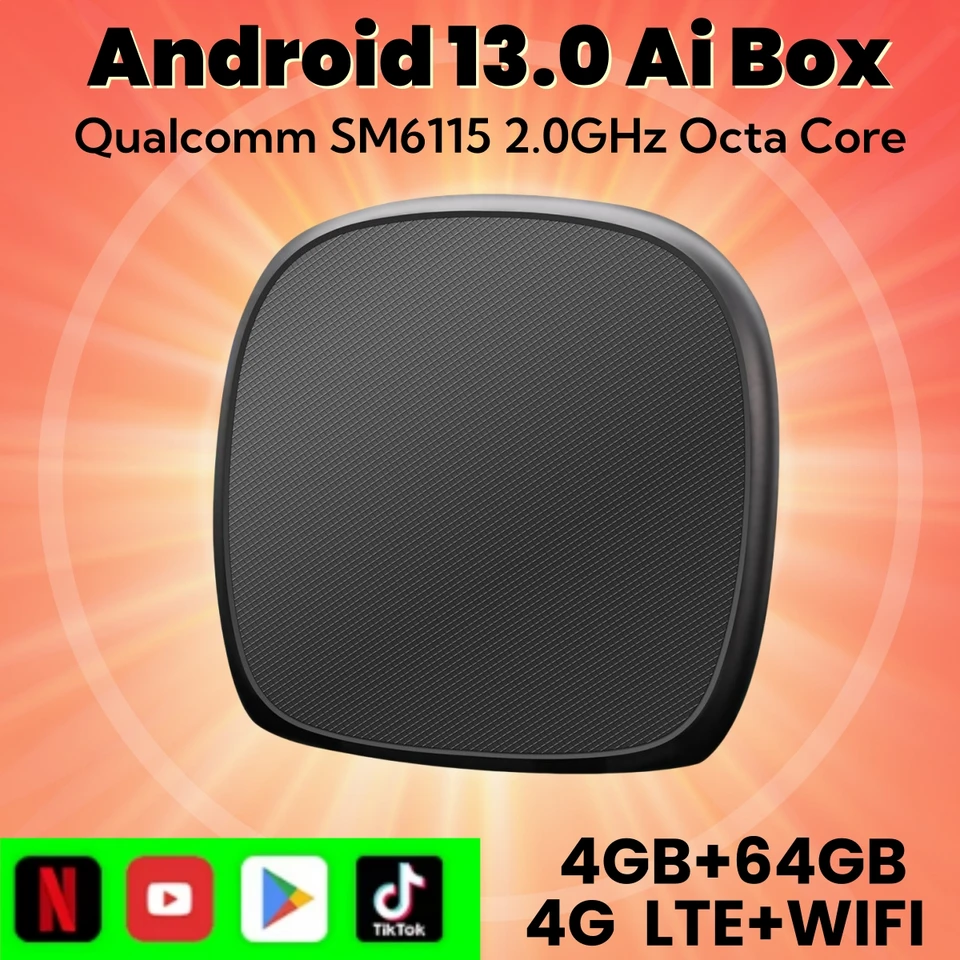 Nový CarPlay AI Box Android 13 4 GB 64 GB QCM6115 8-Core bezdrôtové Android Auto podporuje Netflix IPTV 4G LTE TV pre VW Audi Kia Fiat