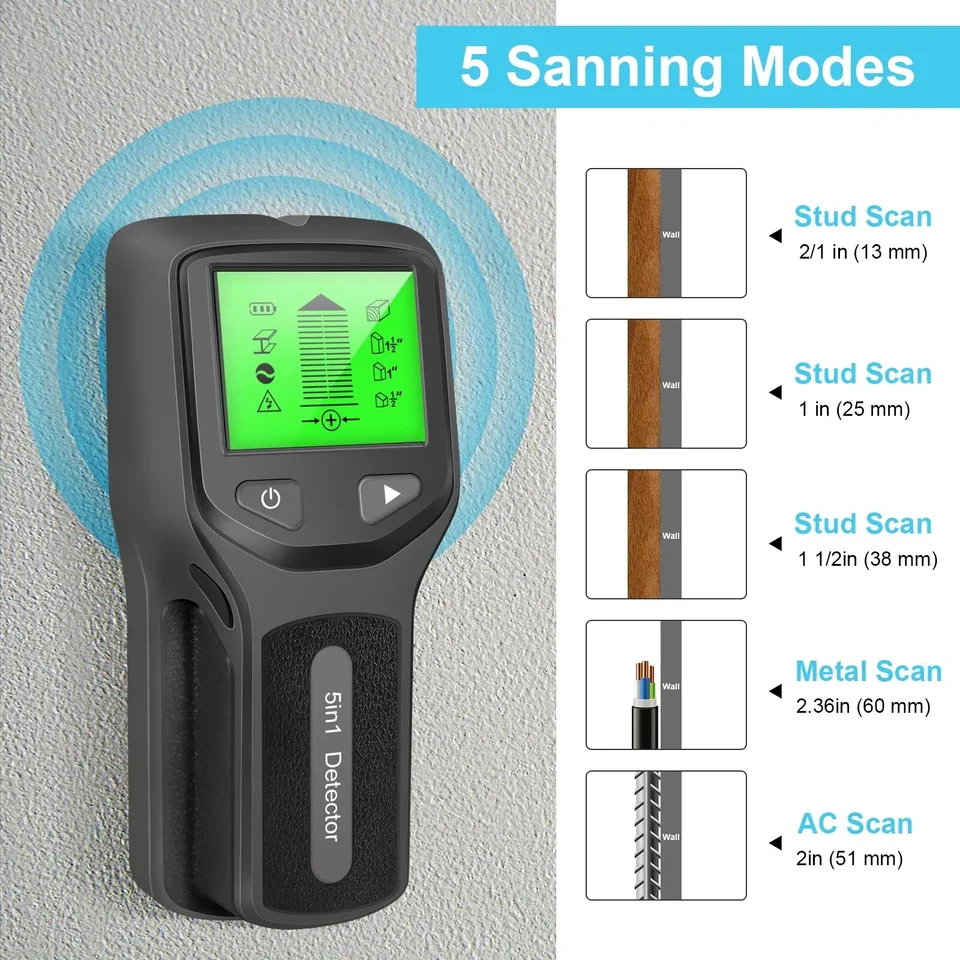 Nový detektor stúpača 5in1 LCD displej LCD Multifunkčný vreckový počítač pre drevený drôtový kábel kovový detektor Elektrický nález na stenu SC