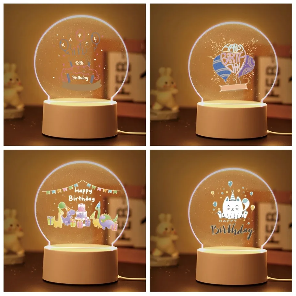 Nový deň šťastného narodenia 3D ilúzia nočná lampa s deťmi chlapci dievčatá narodeniny darček akrylová noc