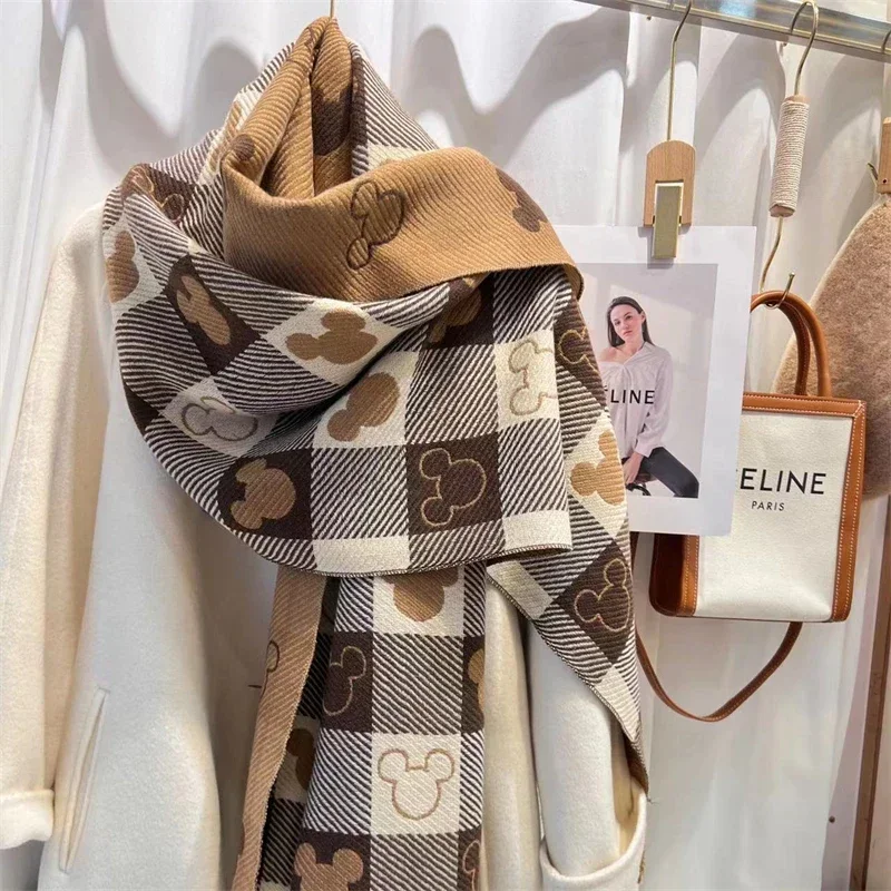NOVÝ DISNEY MICKEY Ženský šál roztomilý karikatúra Mickey Girls Soft Cashmere Scarf Jeseň a zimná teplá módna dovolenka darčeky