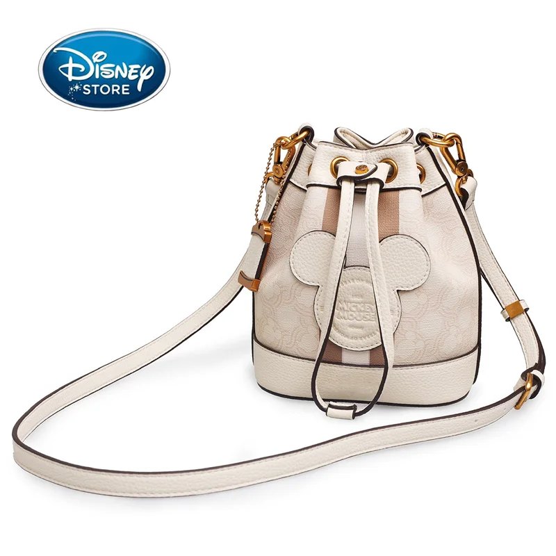 Nový Disney Retro vzor žien High-end Bucket Bag Mickey Mouse Kožená tlačová taška na ukladanie ramien značka kabelka Crossbody Bag