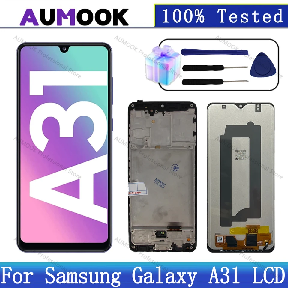 Nový displej OLED pre Samsung Galaxy A31 LCD Display Display Display Digitator zostava s rámom LCD pre displej Samsung A31 A315