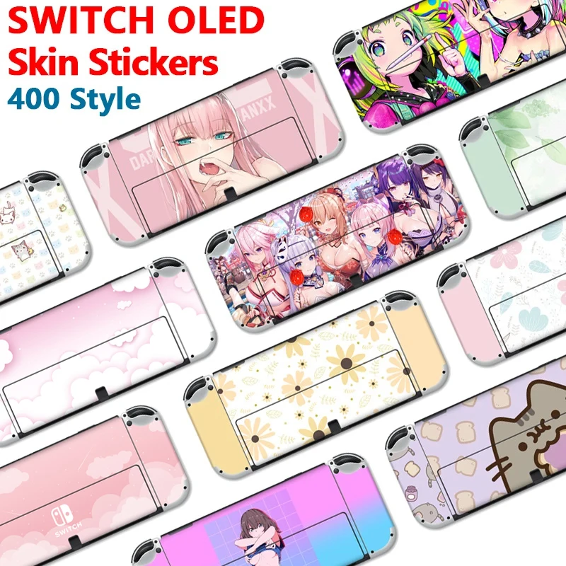 Nový dizajn 400 štýlov ružová roztomilá mačka sakura kawaii amine plná krytka na ochranu pokožky pre pokožku pre Nintendo Switch OLED