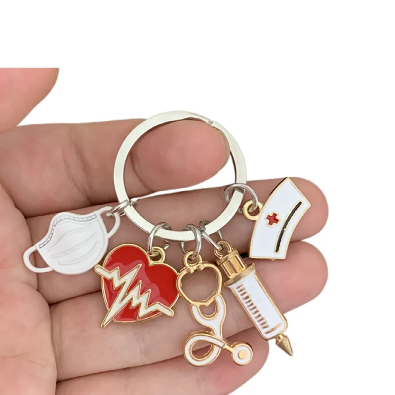 Nový dizajn Keychain Medical Instrument Stethoscope Injekčná maska ​​maska ​​Keychain Darček Suvenír Keychain