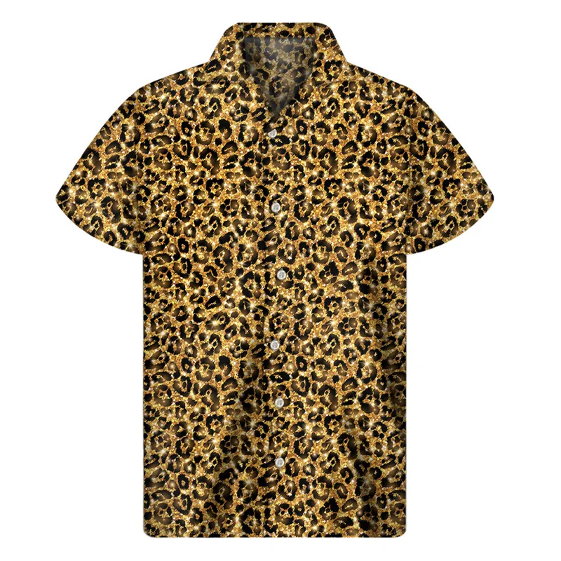 Nový dizajn leopard havajské košele pre mužov oblečenie 3D tlač Aloha pláž košeľa Dámske dámske rukávy Y2K Street Tops klopne blúzka