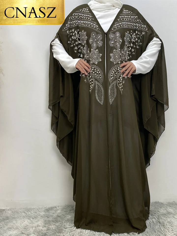 Nový dizajn ramadan moslim abaya luxusný arabský netopier rukávy rúcho kamienok s kapucňou módy Elegantné Dubaj Stredný východ Kimono