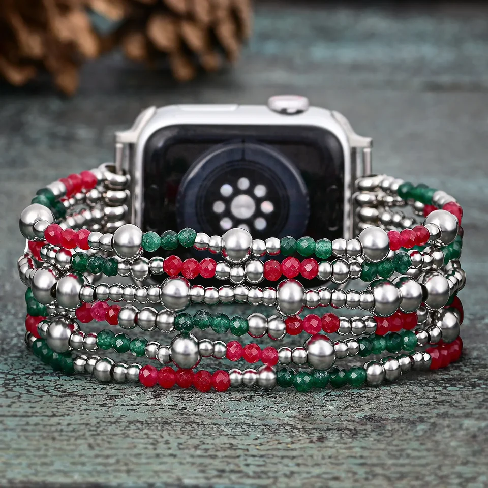 Nový dizajn vianočných roztiahnutých hodiniek Zelený a červený pre Apple/Samsung/Fitbit Watch Wholesale & Dropshipping