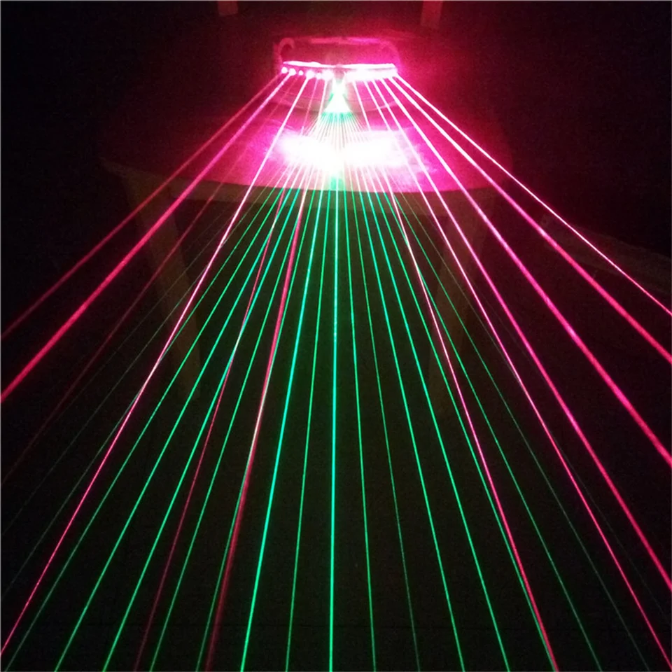Nový dizajn zelená červená farba LED laserové osvetlenie rukavice obleky okuliare okuliare Slnečné okuliare Halloween show tancujúca žiariaca nočná cykla