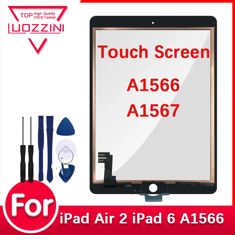 Nový dotyk pre iPad 6 Air 2 iPad6 A1566 A1567 Digitalizátor dotykovej obrazovky Vonkajší panel Výmena senzora + Nástroje + Adhense Testované