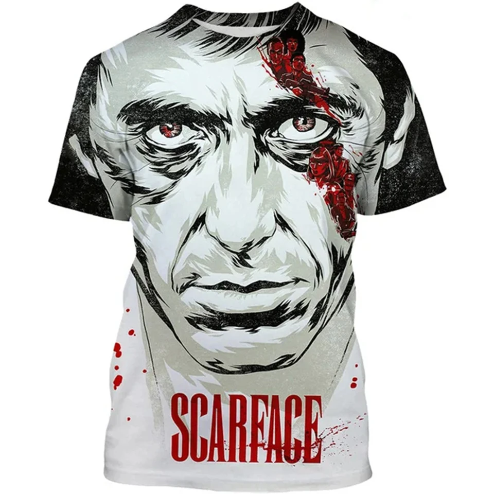 Nový film Scarface 3D tlač Tričká Summer Men Dámske streetwear krátky rukáv Tričko s nadmerne veľkým harajuku tmees tops tops detské oblečenie