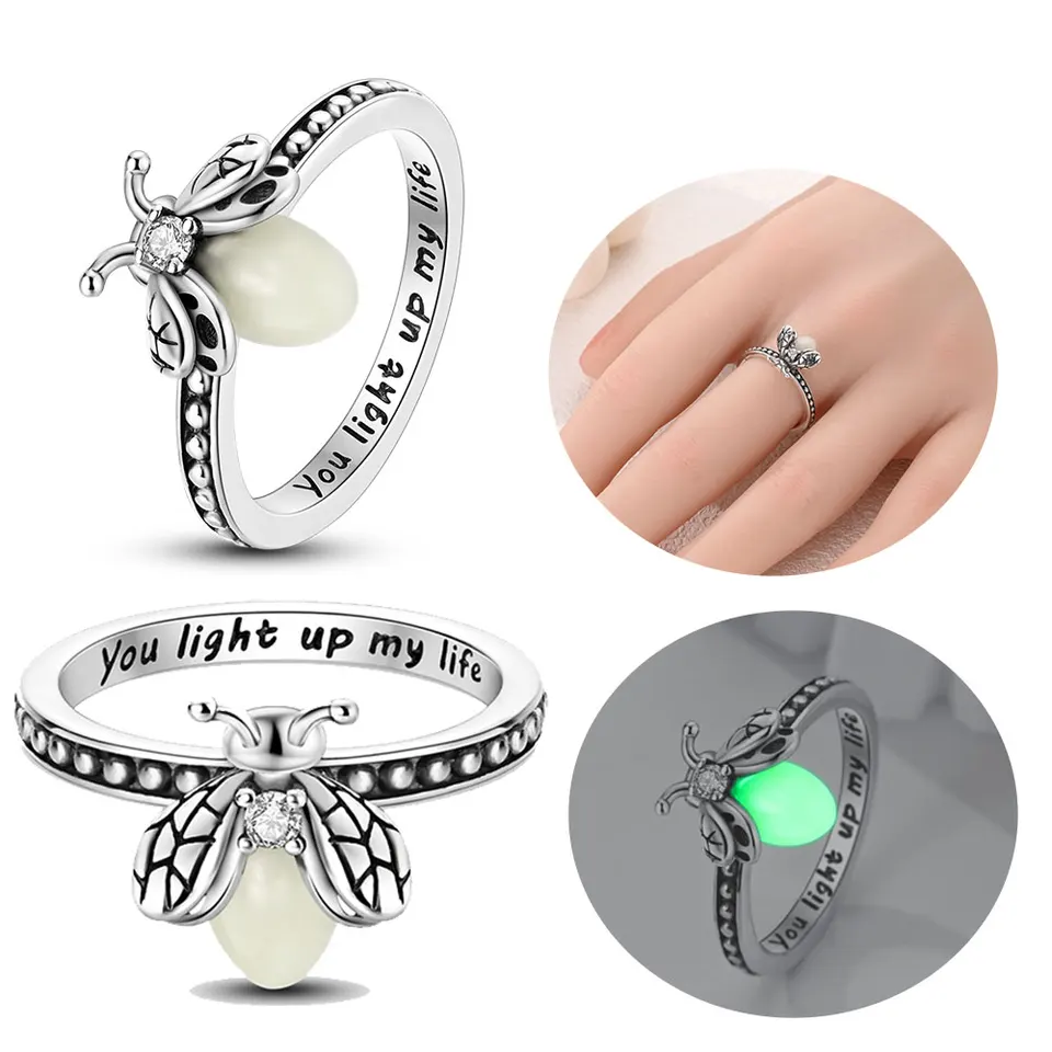 Nový Firefly Ring 925 Striebro šumivý milostný prsteň Ženy Vintage had Green Zirconia Shank Luxury Fashion Originálny darček pre šperky darček