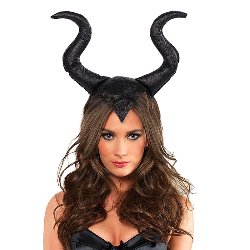 Nový gotický Halloween Cosplay vlasové doplnky Realistické čierne dlhé diabol Horn čelenka Carnival Party Bandana Hairband