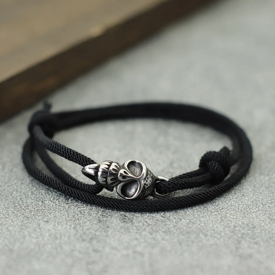 Nový gotický náramok lebky pre mužov Ručne vyrobený kĺzavý nastaviteľný 3 mm tenká struna Braslet Easy Hook Pirát Pirát Nautical Braclet Pulseria