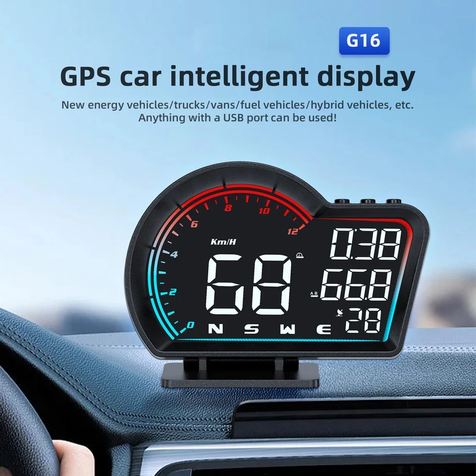 Nový GPS namontovaný GPS hlava nahor Displej vozu HUD Universal Speeometer Hareperage Tachometer Digitálne hodiny Nové modelové príslušenstvo automobilu
