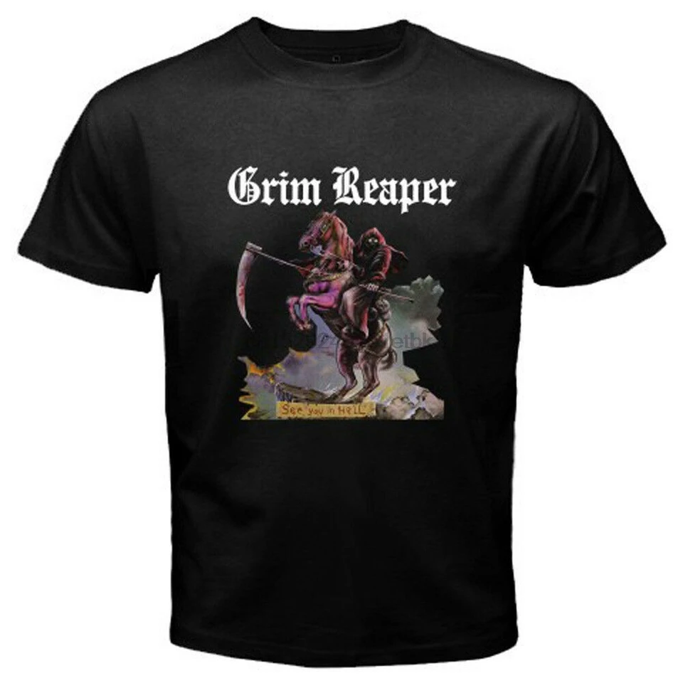 Nový Grim Reaper See You In Hell Metal Rock Band Mens Black Tričko S-3XL (1)