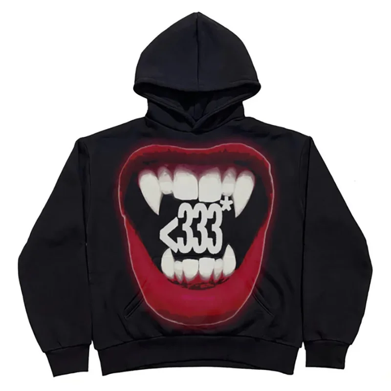 Nový grunge goth harajuku estetika grafická tlač y2k s kapucňou hip hop hopu nadrozmerná mikina pullover retro punk príležitostné top top