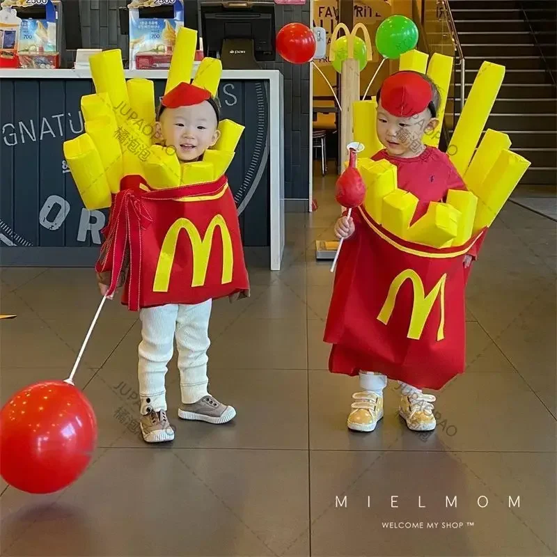 Nový Halloween Creative Spoof Fries Detský kostým Set pre chlapcov a dievčatá javiskové kostýmy Cossplay sexy OI5215