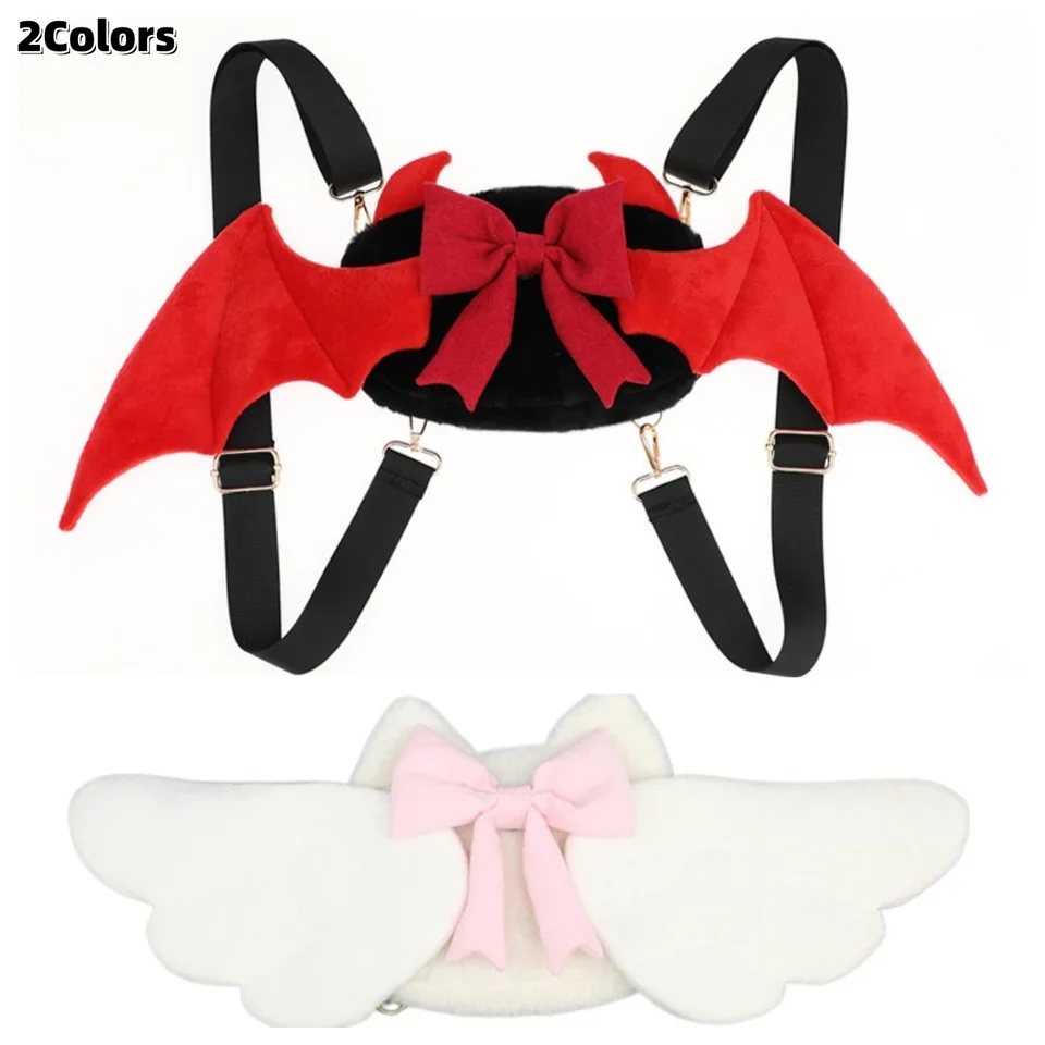 Nový Halloween y2k Night Devil Bat Wings Girl Candy Bag Lolita roztomilý biely anjelský luk plyšový kohútik cosplay batoh