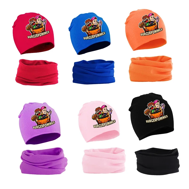 Nový hamburgerpommes icrimax detská klobúk šál set Kid karikatúra anime tlačená čiapka novorodenecké vlnené klobúky detské oblečenie darček horúci
