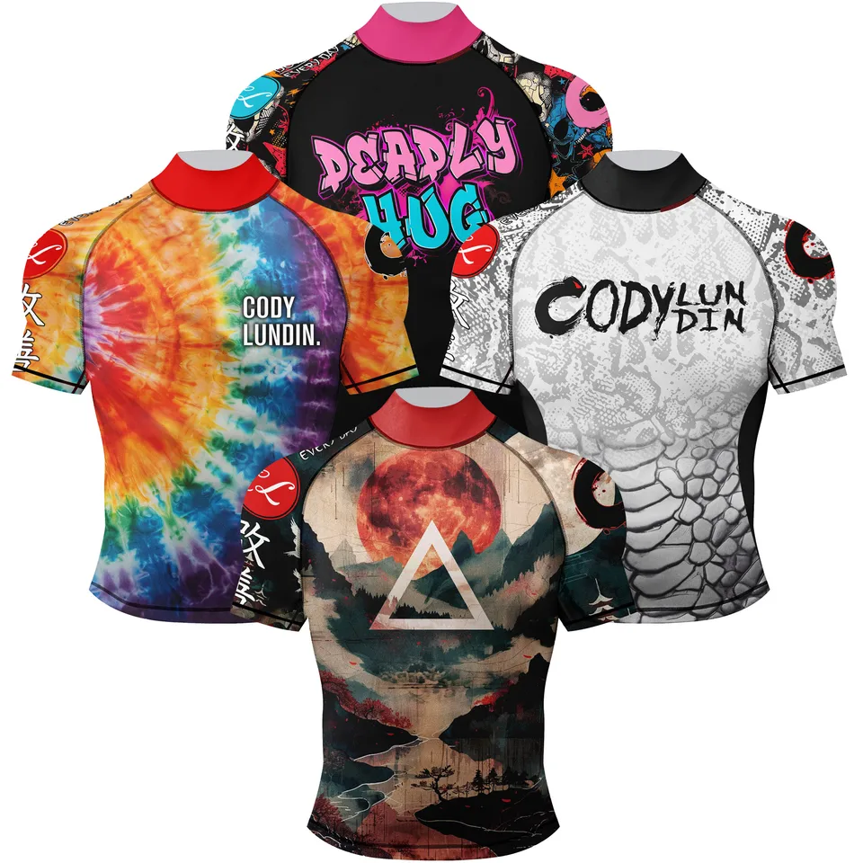 Nový horúci vzor Vlastné tričko s krátkym rukávom pre mužov MMA Boxing Compression Rashguard Gym Fitness Fitness Mma Bjj Rash Guard