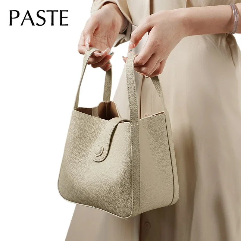 NOVÝ INS ECIL BEIGE CAMEL BUCKET TOTE SIMPLE ONAJNÁ KRAJOVÁ KRAJOVÁ KOŽE Dámska taška na rameno módny dochádzajúci kôš kabelka