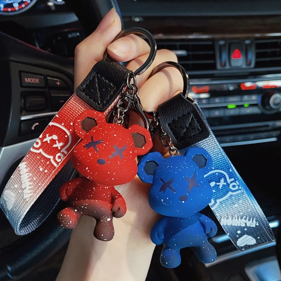 Nový jednoduchý roztomilý kreatívny trend medveď Keychain módna karikatúra Key Key Ring Pánske autá Kľúč prívesku Street Street Party Výklenok doplnky