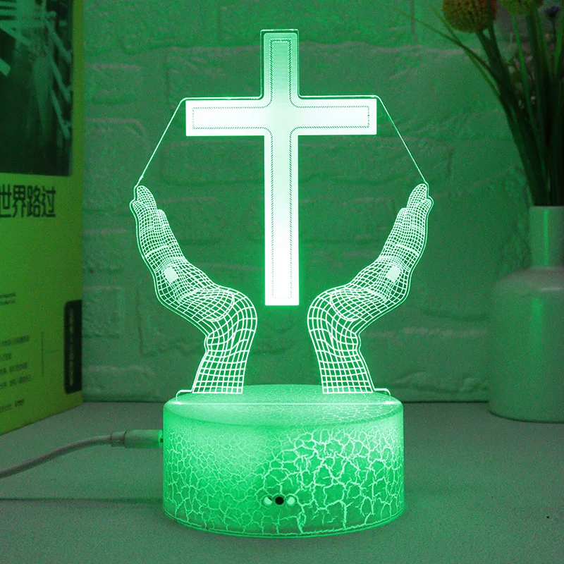 Nový Ježiš kríž 3D LED nočné svetlo pre priateľov Vianoce veľkonočné izby Darčeky Darčeky Crucifix
