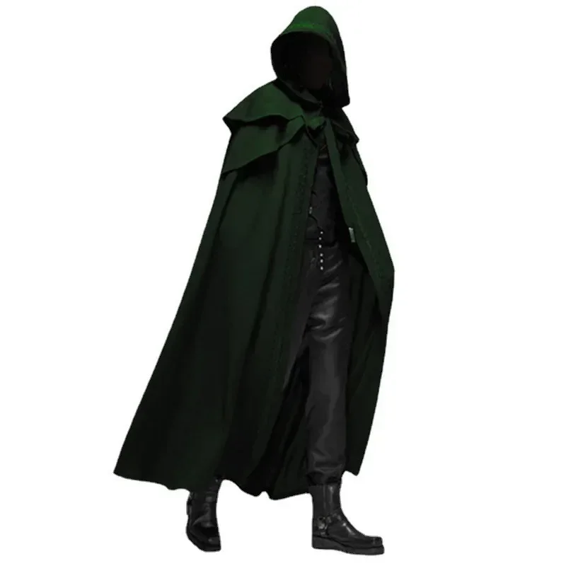 Nový kapucňový čierny plášť Stredoveké vinobranie vrstvy vetru odvzdušňovacia priekopa Chic zimné dlhé mys Poncho gothic mens mních mních cosplay