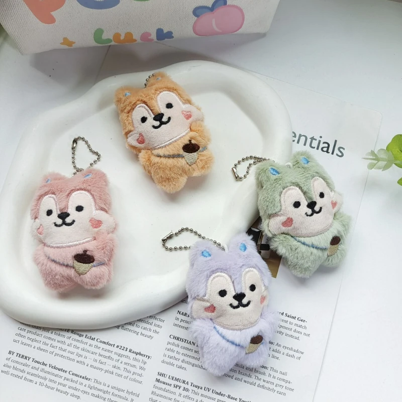 Nový karikatúra plyšový zvierací autá Keychain Pink Squirrel Bluetooth pre slúchadlá vrecká na puzdro