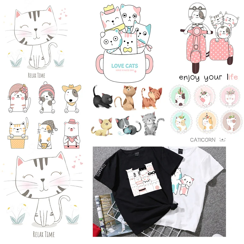 Nový karikatúra šálka Cat Dog Animal Železo na škvrnách pre domácich majstrov prenos tepla Tričko Tepelné nálepky Decoration Printing