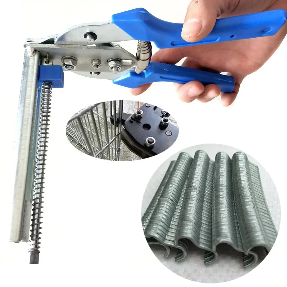 Nový kliešťový kliešte s kliešťom s kliešťami s 600ks m klipmi sponky kuracie plechové klietky Wire Fencing Anti-Slip rukoväť z nehrdzavejúcej ocele ručné náradie