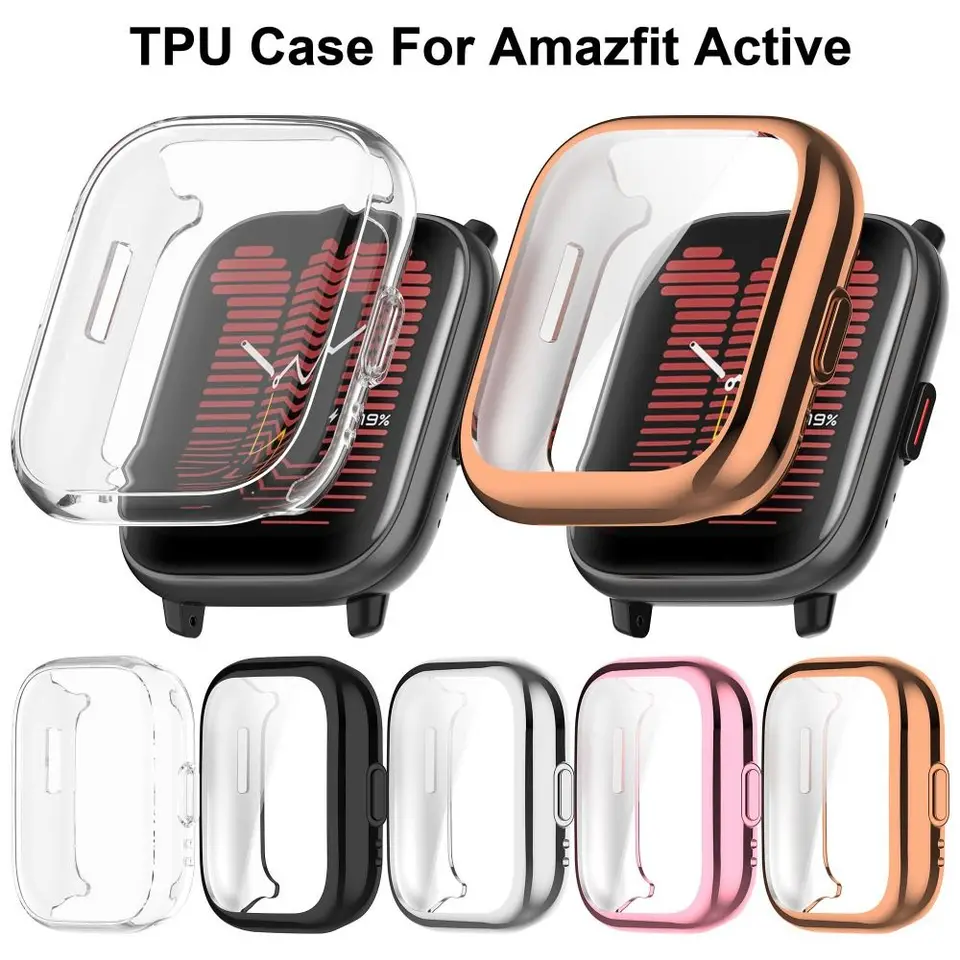 Nový kompletný kryt TPU Smart WatchBand Screen Protector Protector Soft Bumper Protective Shell pre AmazFit Active Smart Watch