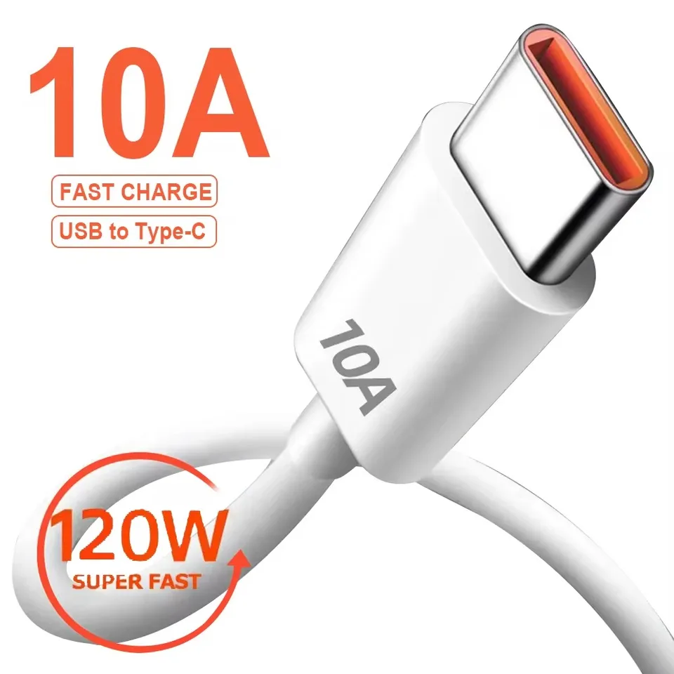 Nový kábel USB Type C 120W 10A Mobilný telefón USB Rýchle nabíjanie nabíjania kábla USB C Dátový kábel pre Huawei Xiaomi Samsung