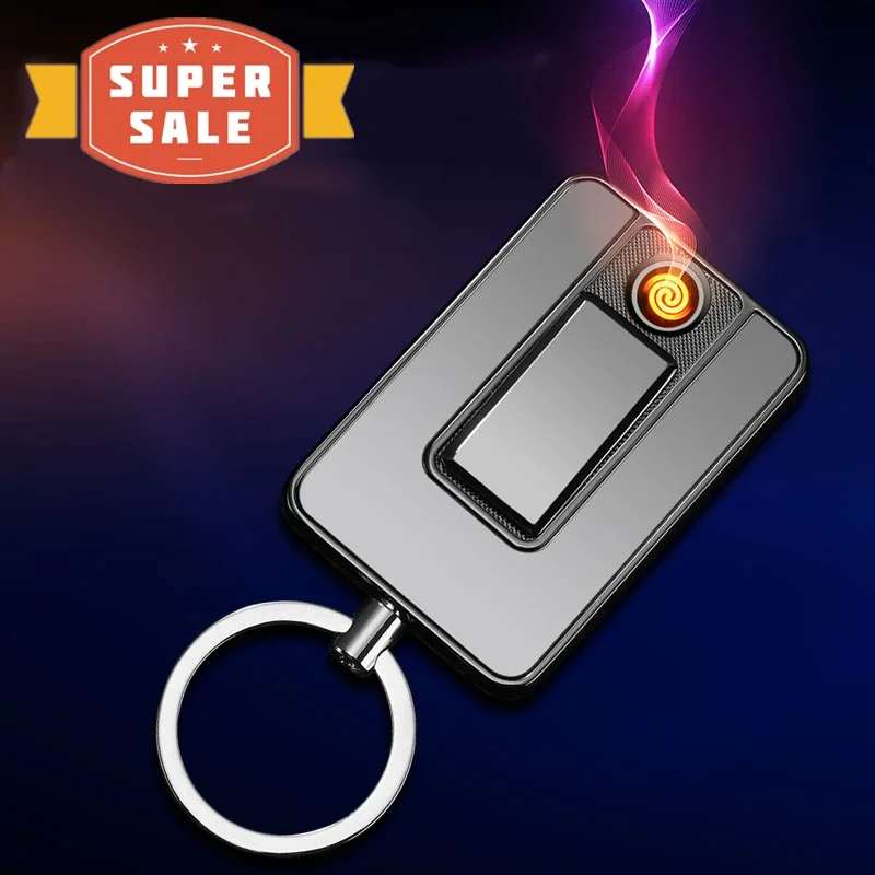 Nový kľúč Keychain Elektrický zapaľovač vetru bezprotni bezprofilový prenosný zapaľovač USB nabíjateľný zapaľovač pre mužov