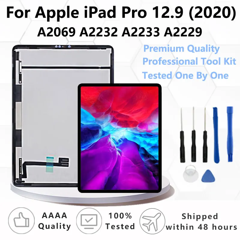 Nový LCD pre iPad Pro 12.9 4. Gen 2020 A2229 A2069 A2232 A2233 Zostava dotykovej obrazovky DISPLETNÁ STRANA S ADHESION