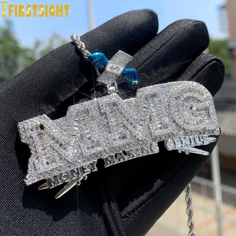 Nový list za výrobu peňazí Geniálny prívesok Náhrdelník ľadový obdĺžnik bling cz zirkon mmg krídla kúzlo pánske hiphopové šperky