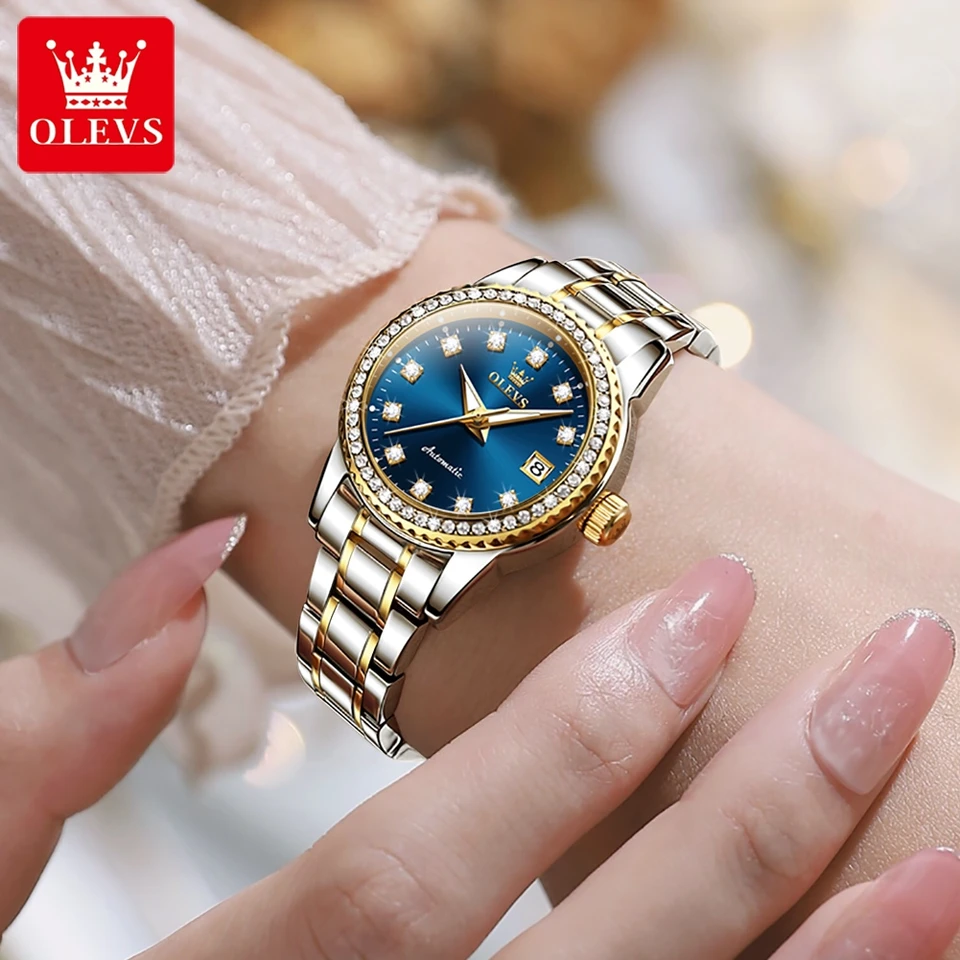 Nový luxusný dizajn Dámske hodinky Olevs Diamond Automatické mechanické ženy náramkové hodinky Montre femme Relojes Mujer