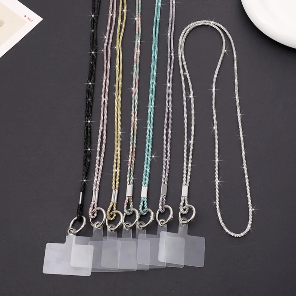 Nový luxusný kamienok mobilný telefón Lanyard Diamond-inlax Diagonálne rozpätie puzdro mobilného telefónu proti lemovaniu závesných ozdob