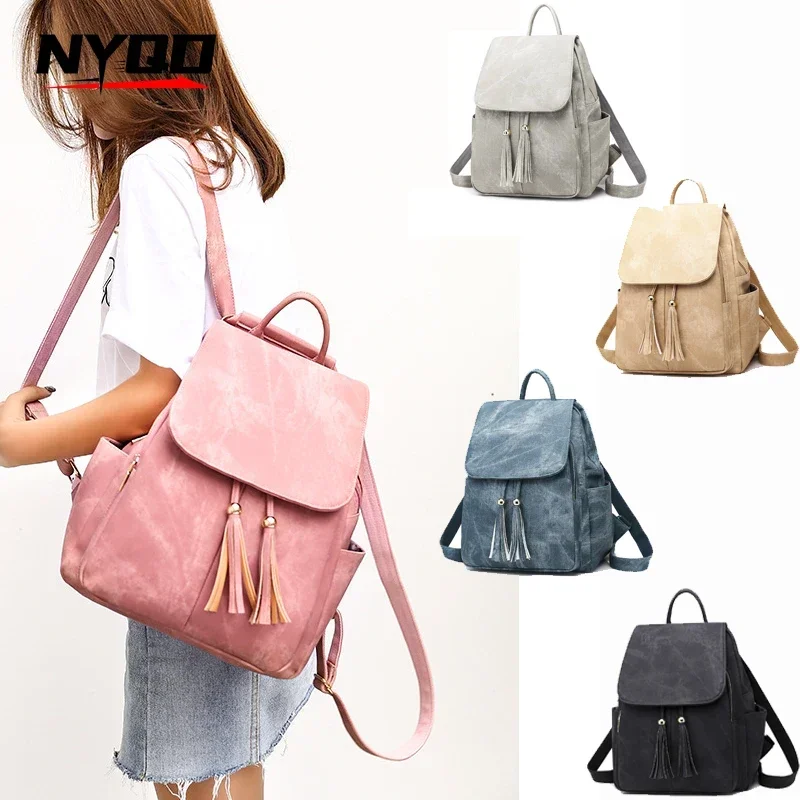 Nový módny batoh peňaženky Dámsky zipsový zips Magnetic Flap Batoh Casual 5 Colors Veganské kožené ramenné batoh ženy