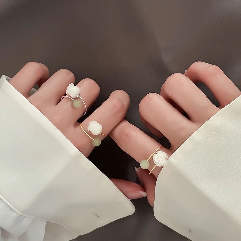 Nový módny hetian jade strieborný zlatý farebný meď Lily Rose Open Finger Rings Nastaviteľné pre ženy Dievča